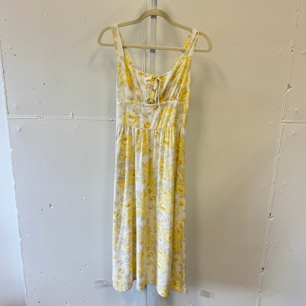 Monteau Los Angeles Yellow Floral Linen Blend Midi Dress 502443-3 Small Sundress